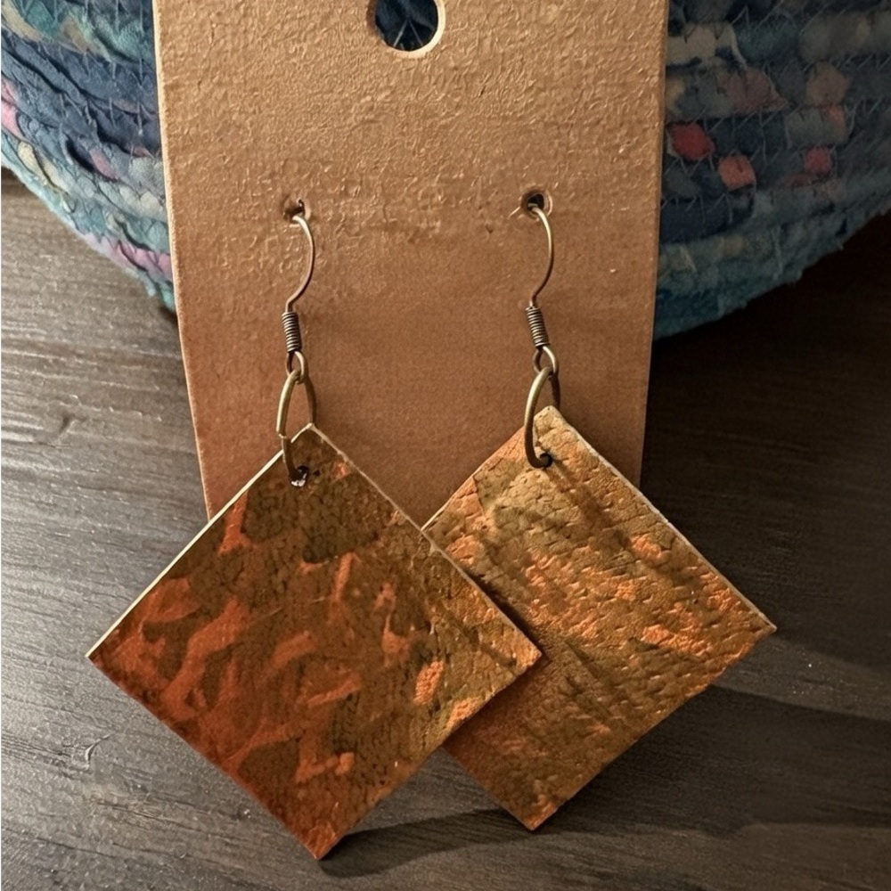 Textured Leather Square Earrings